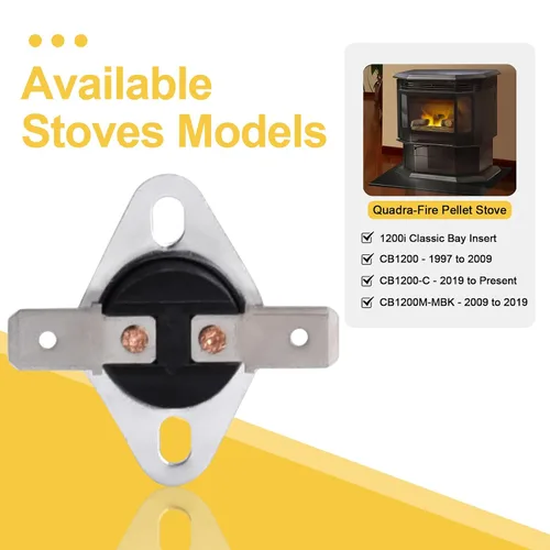 Vista 2 de SRV230-0900 Interruptor de límite alto para estufas de pellets Quadra-Fire Classic Bay 1200i y CB1200. Termodisco de sensor de seguridad de disco