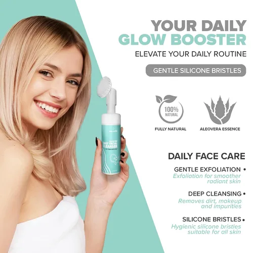 Vista 3 de Pure Aroma Limpiador facial diario hidratante Lavado facial espumoso y removedor de maquillaje con ácido hialurónico, glicerina Para todo tipo