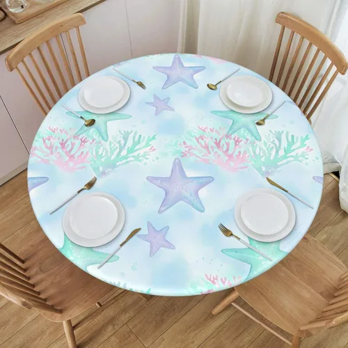 Vista 43 de Decorative Round Tablecloth Fitted Elastic 26" - 30" Butterfly Waterproof Table Cloth Cover Stretch Table Pad Cover for Parties Weddings Banquet