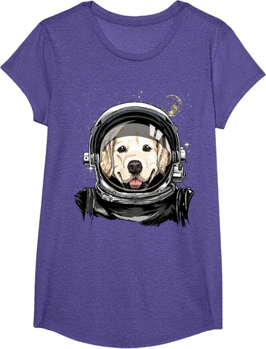 Vista 63 de Camiseta para amantes de los perros de los astronautas del espacio exterior Golden Retriever Lover, Negro