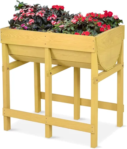 Vista 15 de Giantex Cama de jardín elevada, maceta elevada de madera con forro protector y orificio de drenaje, maceta elevada para plantar verduras, flores