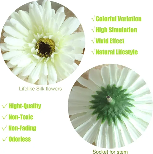 Vista 3 de 20 cabezas de margaritas artificiales, cabeza de flor de crisanto, gerbera para sombrero, pastel, decoración del hogar, coronas de pared de flores