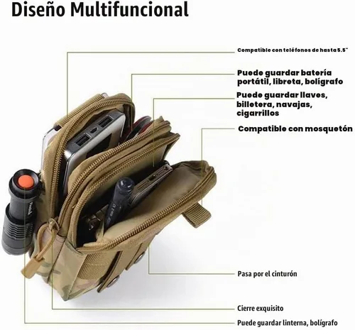 Vista 3 de Bolsa táctica para teléfono, bolsa para teléfono celular, bolsa multiusos para cinturón EDC, bolso de cinturón con soporte para funda para teléfono