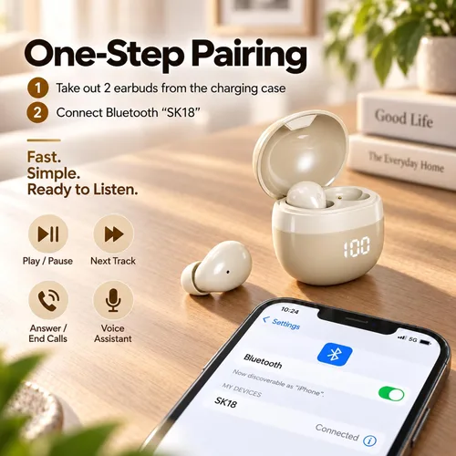 Vista 7 de Mini auriculares inalámbricos invisibles Bluetooth pequeños auriculares Beige