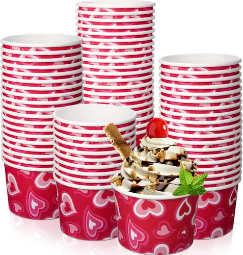 Vista 12 de Shellwei Paquete de 50 tazas de helado de 9 onzas para el día de San Valentín, cuencos de postre desechables con corazón, cuencos de papel