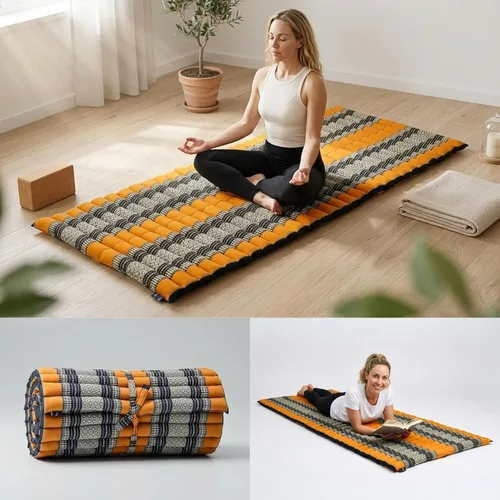 Vista 23 de Leewadee - Colchón de piso plegable - Futón japonés enrollable -Alfombra de tatami triple pliegue - Cama de piso para invitados - Colchón de camping