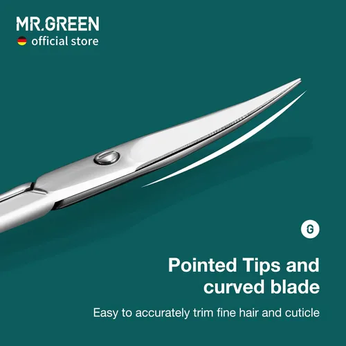 Vista 4 de MR.GREEN Tijeras de cejas Cuchilla curvada Cutícula Facial Hair Tijeras Profesional Acero Inoxidable Manicura Trimmer Removedor de Pelo (Mr-2001)