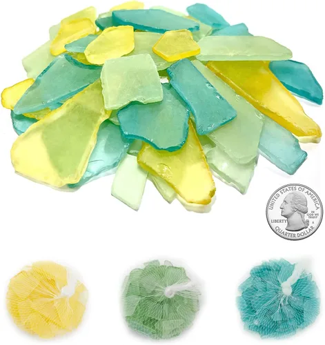 Vista 3 de CYS EXCEL Cristal de mar de 24 onzas mezcla de azul claro, verde claro y amarillo claro, múltiples opciones de color, relleno de jarrón de vidrio