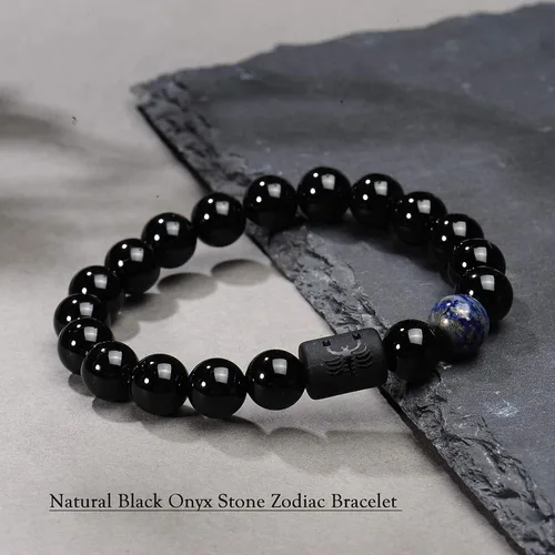 Vista 3 de VLINRAS - Pulsera de signo del zodiaco, para hombre y mujer, de 0.315 y 0.394 pulgadas, ónice negro natural, signo de estrella, constelación