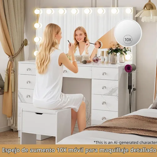 Vista 6 de VOWNER - Tocador con espejo iluminado - Escritorio de maquillaje con luces