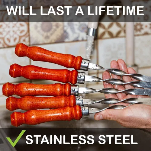 Vista 6 de Brochetas largas de acero inoxidable para barbacoa de 23.6 pulgadas, palitos Shish Kabob/Kebab, varillas planas de metal resistente para picanha