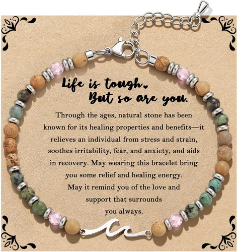Vista 16 de Pulsera de onda/lazo/cruz para mujer, coloridas pulseras de cuentas de piedra natural, regalo único de amistad para mejor amiga, hermana, mejor