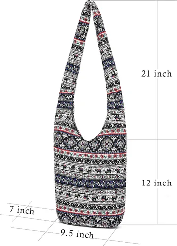 Vista 164 de Bolsa de hombro para mujer, de lona en estilo hippie/bohemio para llevar cruzada al hombro, disponible en diferentes colores y estampados