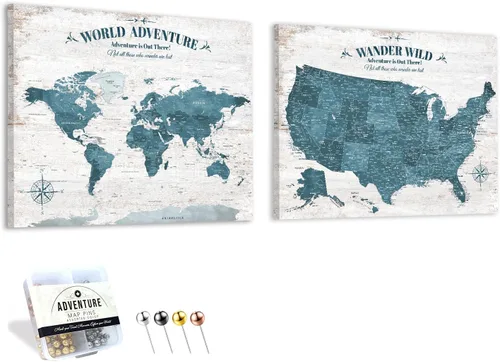 Vista 114 de IPIC - Lienzo con mapas de EE. UU. para decoración de pared, mapa con pin de empuje para marcar viajes, mapa de viaje impreso de EE. UU.