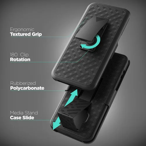 Vista 3 de Galvanox Funda diseñada para iPhone 15 Pro Max con clip para cinturón (2023) Carcasa rígida de policarbonato ultra duradera (negro)
