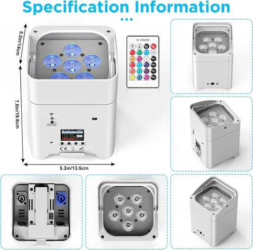 Vista 6 de HOLDLAMP - Luces de escenario alimentadas por batería, 9600mAh recargables Par Can con 6x18W RGBWA+UV APP/Control remoto/DMX512/Activadas por