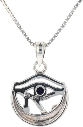 Vista 4 de Colgante de plata de ley con ojo de luna celta de Horus con lapislázuli sintético en collar de 18 pulgadas, Metal, Lapislázuli