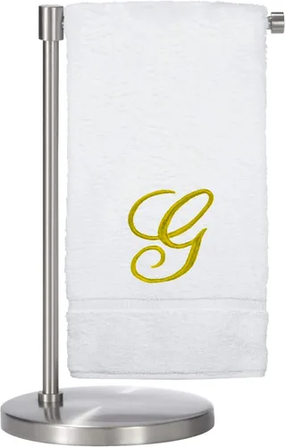Vista 23 de Script R - Toalla de baño con monograma, regalo personalizado, 27 x 54 pulgadas, juego de 1 toalla bordada con texto dorado, 100% algodón turco Navy