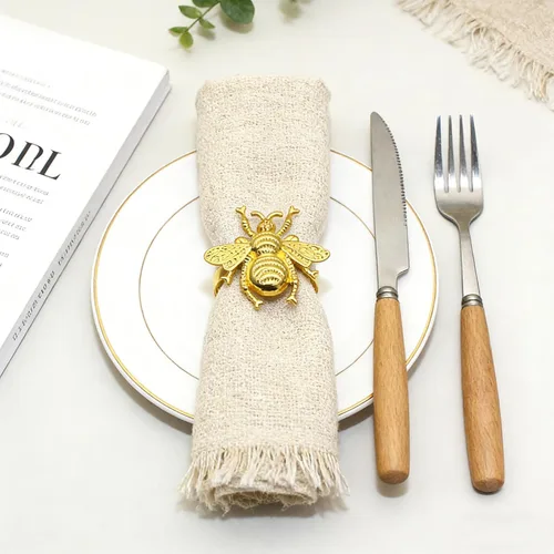 Vista 3 de Juego de 6 servilleteros de metal con diseño de abejorros dorados para jardín, boda, baby shower, cumpleaños, reuniones familiares, servilleteros