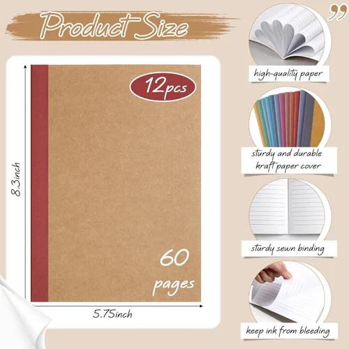 Vista 2 de Harloon A5 Composition Notebook Journals 8 x 5.75 in College Ruled Kraft Notebooks with Rainbow Spines Small Lined Composition Book for Office
