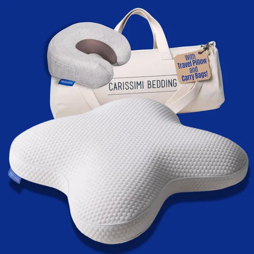Vista 5 de Almohada Cervical de Espuma Viscoelástica para Dormir de Lado con Bolsa de Transporte y Almohada de Cuello para Viajes - Fabricada en Europa - 1 x