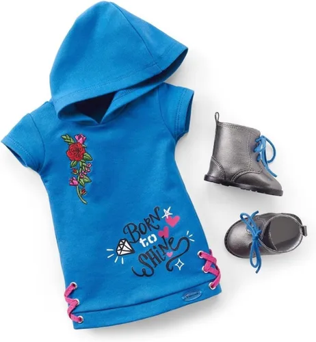 Vista 5 de Muñeca American Girl Truly Me de 18 pulgadas #90 con ojos azules, cabello largo azul y piel de ligera a media en vestido de patinadora, para edades