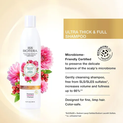 Vista 2 de Biotera Ultra Thick & Full Volumizing Shampoo & Conditioner Set for Fine, Limp Hair - Adds Volume & Fullness with Coconut & Coffee Extract, Enhances