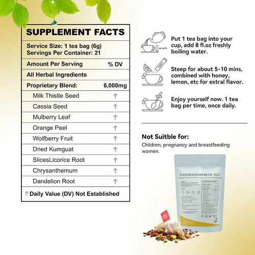 Vista 2 de Aromlife Té Wolfberry de diente de león, 42 bolsitas de té con raíz de diente de león, bayas de Goji, cardo mariano y crisantemo, envuelto