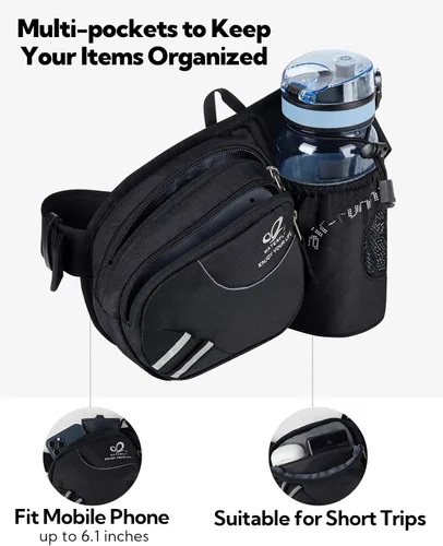 Vista 5 de Waterfly - Cangurera de senderismo con soporte para botella de agua para hombres y mujeres, para correr y pasear al perro, para iPhone 8 Plus