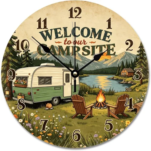 Vista 48 de Reloj de pared Whatever Modern Wood Clock de 10 pulgadas, silencioso, sin tictac, funciona con pilas, para sala de estar, dormitorio, cocina, A