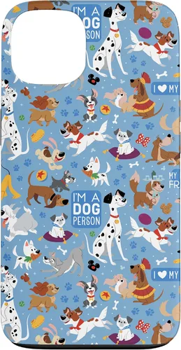 Vista 7 de Disney Funda azul para iPhone 17 con texto en inglés "Dogs I'm a Dogperson