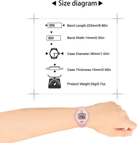 Vista 5 de Reloj digital para niños, impermeable, con cronómetro, alarma, iluminación, regalo para niños de 3 a 8 años con bonita caja, color rosa, Rosado