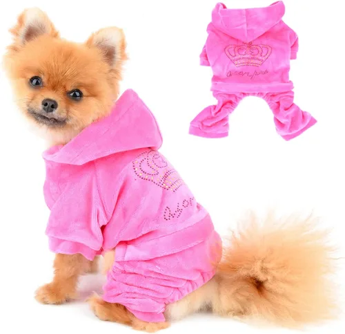 Vista 8 de Ropa para perritas para perros pequeños, conjuntos lindos para perritos, corona de diamantes de imitación elástica, pijamas suaves de terciopelo