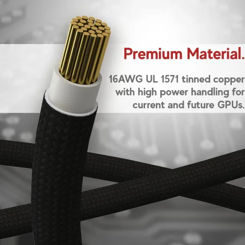 Vista 3 de LINKUP Cable de Extensión de Alimentación GPU 12VHPWR Compatible con NIVIDA RTX 5070/5080 y Todas las GPU RTX Cable PCIe 5.0 de 12+4 a 3x8 Pines