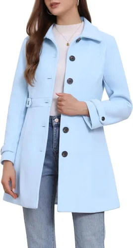 Vista 29 de Abrigo clásico de invierno con bolsillos de Allegra K para mujer; chaquetón de botonadura sencilla Verde militar