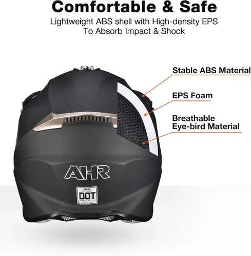 Vista 3 de AHR Adult Offroad Dirt Bike Helmet Motocross ATV Dirtbike Outdoor BMX MX Full Face Motorcycle Helmet DOT Approved