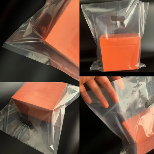 Vista 6 de Paquete de 100 bolsas de compras de plástico transparente de 15 x 18 pulgadas con asas, bolsas de plástico transparente para mercancía – Bolsas