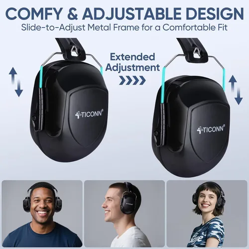 Vista 3 de TICONN Noise Cancelling Ear Muffs for Adults, SNR 33dB Hearing Protection, Adjustable Safety Earmuffs for Construction