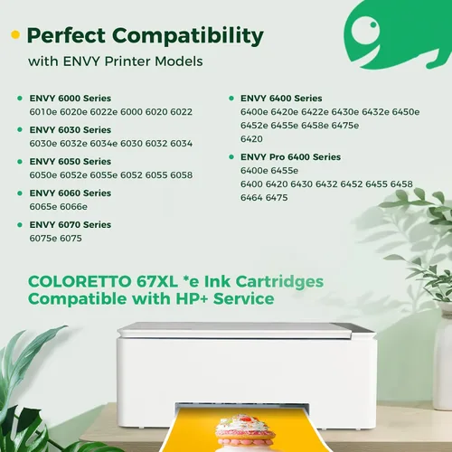 Vista 3 de COLORETTO 67XL - Cartuchos de tinta para HP Envy 6055e para HP Envy Pro 6000 6455e 6458e 6452e 6052e 6065e 6020e 6022 6022e 6050 6050e 6052