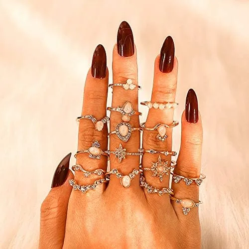 Vista 4 de Juego de 62-101 anillos vintage para nudillos, apilables por debajo de la rodilla para mujeres, adolescentes, niñas, anillos bohemios dorados