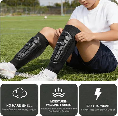 Vista 3 de Espinilleras de fútbol para niños y jóvenes, espinilleras de esquí para niños, niñas, adultos, hombres y mujeres, equipo de fútbol protector