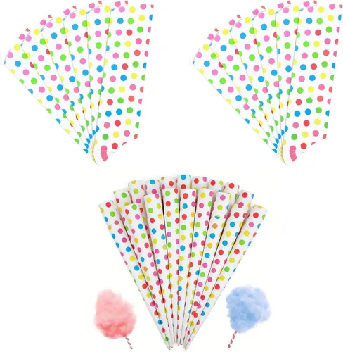 Vista 9 de Paquete de 100 conos de papel de algodón de azúcar, palitos de papel kraft para hilo dental, golosinas de carnaval, suministros de fabricación