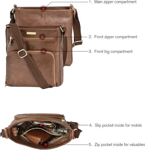 Vista 5 de ESTALON Bolsos cruzados de cuero para mujer - Bolsos cruzados de moda - Bolso cruzado de cuero para mujer - Bolso bandolera para mujer