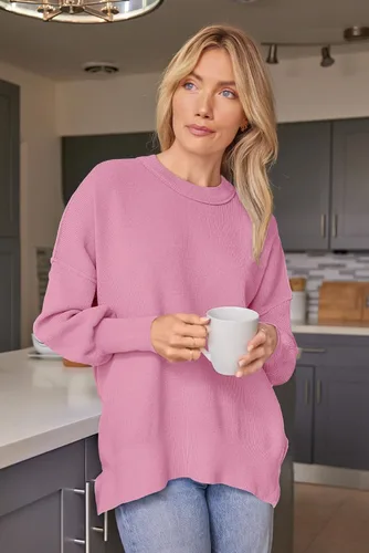 Vista 221 de Lillusory - Suéter extragrande con mangas de murciélago y cuello redondo para mujer, prenda moderna de otoño de tejido de punto sin botones