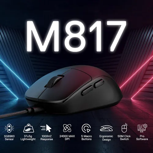 Vista 2 de Redragon M817 - Mouse para juegos con cable, 24000 DPI con 5 botones programables y diseño ergonómico, ultra ligero de 37 G, software compatible