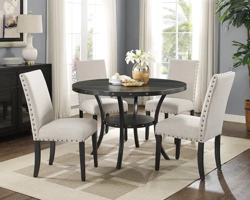 Vista 6 de Roundhill Furniture Biony - Sillas de comedor de tela color café con detalle de tachuelas, juego de 2, marrón, café