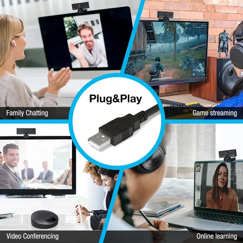 Vista 5 de Gsou - Cámara web 1080P con micrófono para escritorio, corrección automática de luz, cubierta de privacidad, cámara web de computadora, conexión