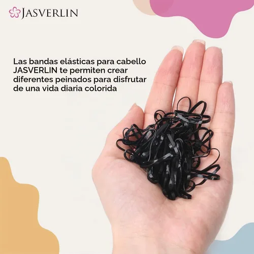 Vista 5 de JASVERLIN Mini bandas de goma negras, bandas elásticas para el cabello 2000 Negro