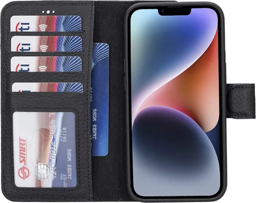 Vista 50 de HARDISTON Funda de piel auténtica hecha a mano compatible con iPhone 11 Pro de 5.8 pulgadas, funda magnética desmontable con tarjeteros - bordes