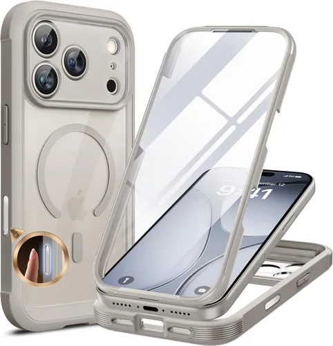 Vista 114 de Miracase - Funda magnética para iPhone 13 Pro Max de 6.7 pulgadas (compatible con MagSafe), transparente, completo, protector de pantalla de vidrio